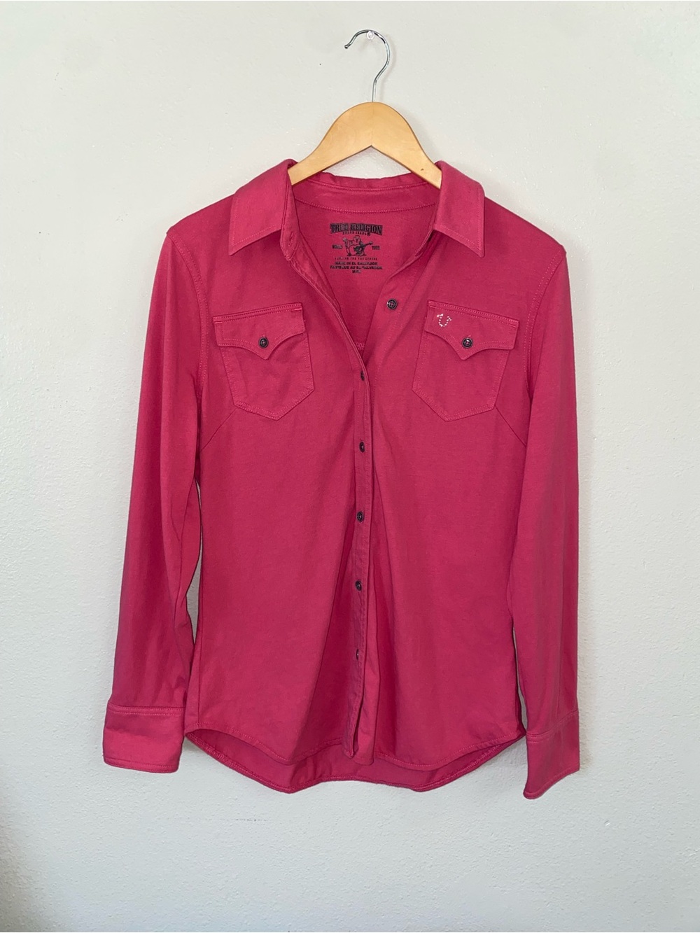 True Religion Hot Pink Western Button Down Shirt Size M